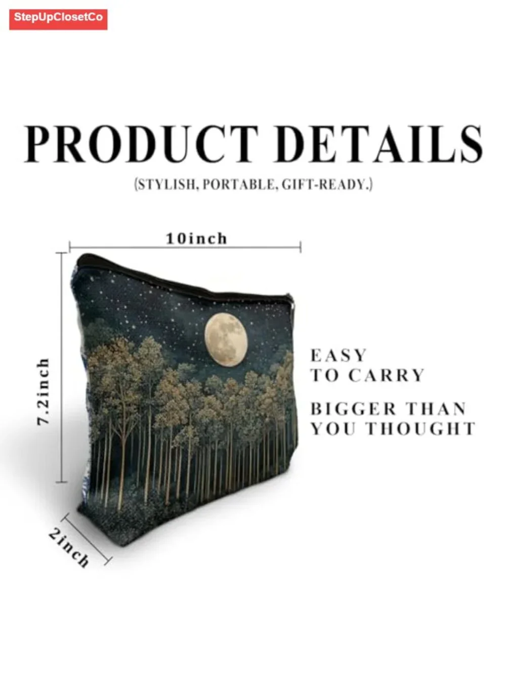 Waterproof Linen Cosmetic Bag Toiletry Pouch Cottagecore Night Forest